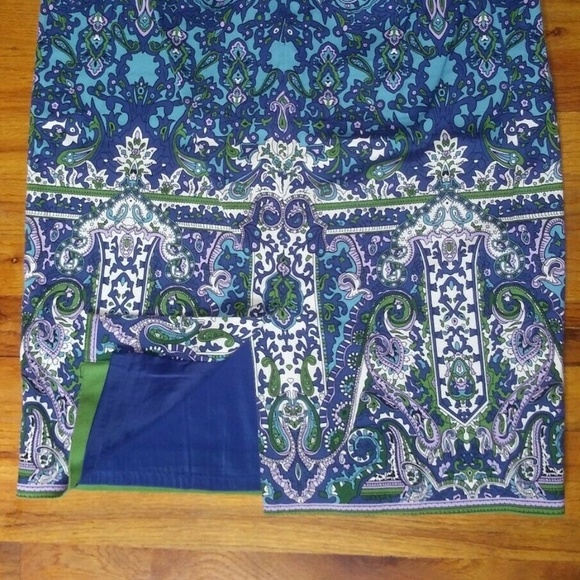 Talbots Pencil Skirt Paisley Print Damask Classic Blue Purple green stretch slit - Picture 4 of 8